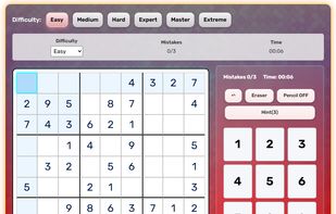Desktop Version of Free Online Sudoku website puzzle