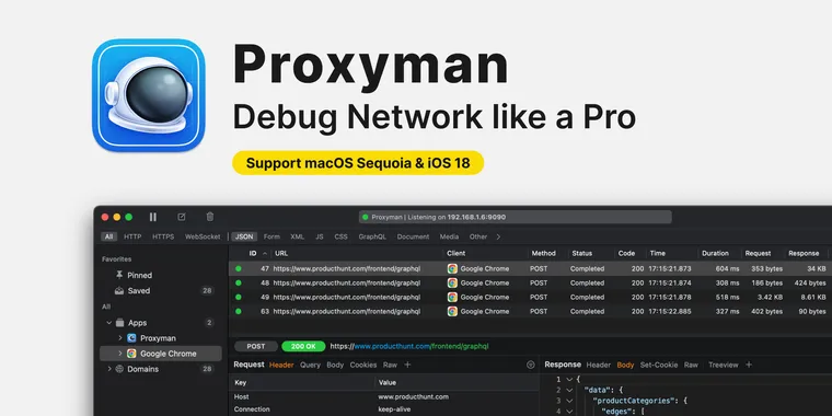 Proxyman 6.3 adds HTTP/2 support, localhost traffic capture, XML prettify, and more