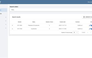 Order management screen with real-time production tracking