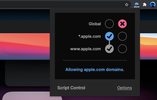 JavaScript blocked globally but all apple.com domains allowed so allow www.apple.com.