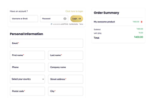 Checkout Page With All Fields: Checkout with all fields and login form.