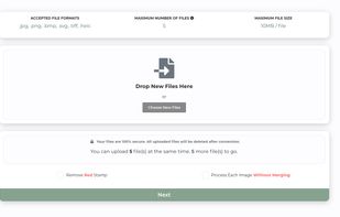 Drag and drop the images (JPG, PNG, HEIC, SVG, BMP, TIFF)  or click “Choose New Files”.