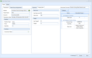 Share trade entry window.