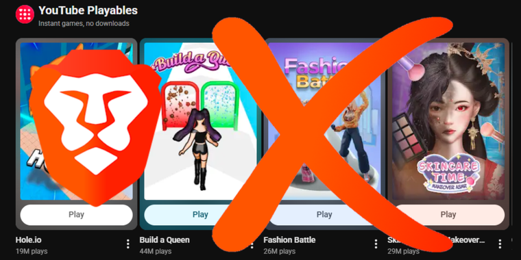Brave browser adds option to block YouTube Playables in settings
