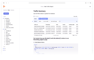 Build analysis with your preferred mix of drag-and-drop, or pure SQL.