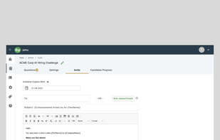 Invite thousands of candidates to take your hiring challenge, at the click of a button.