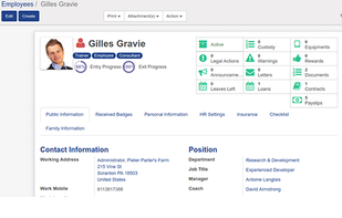 Employee Master
Store the personal information, Job details, system access permission contact info; attach contract, timesheet and leave details in employee master.