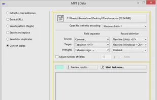 Data - extract e-mail addresses and URLs from text files, perform search and replace operations on text files (regular expressions supported)