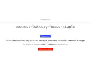 Minimalist password delivery page with NO BRANDING and NO OUTGOING LINKS.  No end-user confusion.