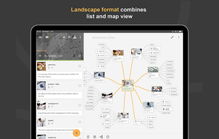 Mindz Pro on a iOS / Android tablet: Combines the list and map view in landscape format.
