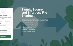 Upload files, create shareable links or send via email. Supports password protection, multiple file uploads, and automatic 7-day expiry