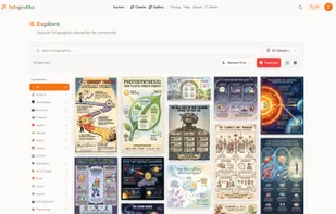 Public explore page, listing all publicly available infographics which users chose to share.