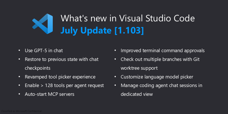 VS Code 1.103 brings GPT-5 to Copilot, chat checkpoints, Git worktrees, and more image