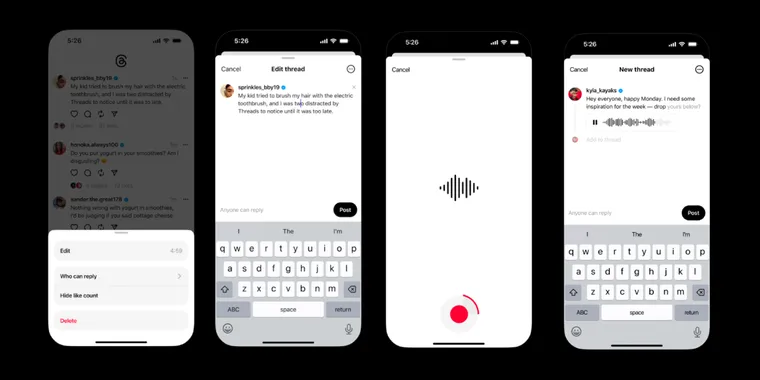Meta's Threads app introduces free post editing and voice threads image
