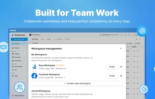 Boost team collaboration and simplify operations with Roxy's Workspace, your all-in one solution for managing multiple accounts and projects. Share workspaces across teams with role-based permissions, transparent activity logs, and strict data isolation. Keep every account consistent while protecting sensitive data in collaborative projects.