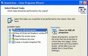 The Close Programs wizard - Tasks