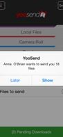 receiving files from a contact by notification (number of files and total size)
