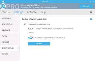 Sync2 Cloud Backup settings