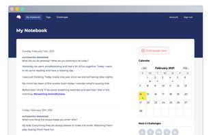 Your notebook keeps track of your progress each day. Click on a day to see what you wrote.