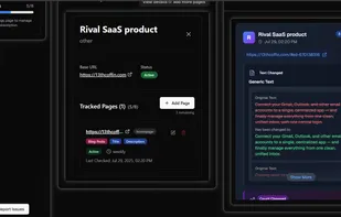 Dashboard summary of changes detected by Perch Intel
