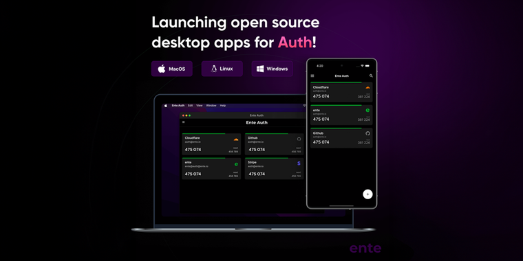 Ente releases desktop version Ente Auth's open-source authenticator app image