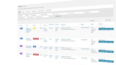 Filtered list of support tickets