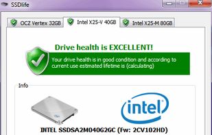 Sample of SSDlife output for Intel X25-V SSD drive.