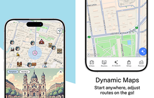 Find more with AI Search. Tap the AI button to reveal nearby landmarks, cafés, bars, and shops—then auto-generate a smart walking route with cinematic audio.