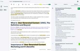 Research mode allows writers to quickly scan through outlines of the highest-quality content that exists on the topic.