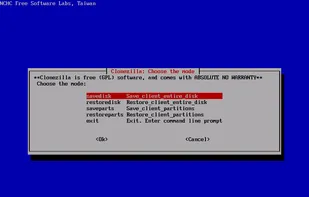 Choices to save or restore partition or disk in clonezilla