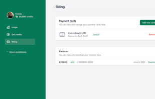 Users can manage their billing details and see/download their invoices