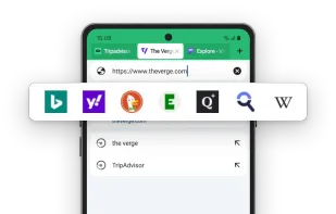 Vivaldi on Android search engines shortcuts