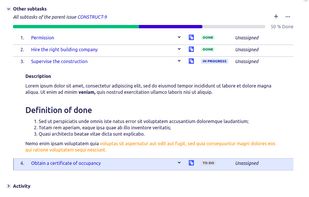 Description of all siblings
?
Improved task tracking. Quickly open the description field of any sibling subtask without a need to reload the entire issue view - thus much faster.