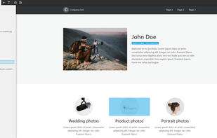 The editor: use object tree on the left or select and manipulate elements right on the page.