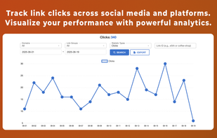 Vivoldi analytics screen with a line chart tracking link clicks over time across social media and platforms.