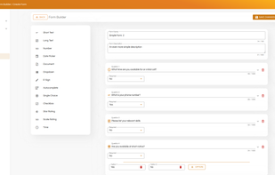 Custom form builder creating a custom onboarding form for candidates