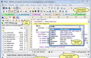 PSPad with project window, clips list template and LOG window...
