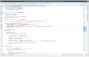 KDevelop in focus mode (tool views hidden).