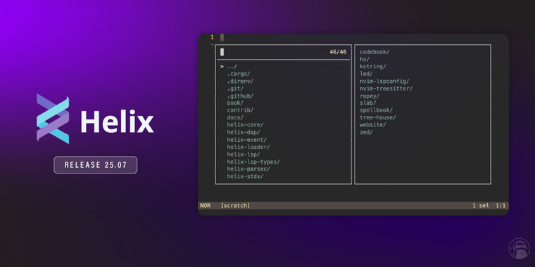 Helix 25.07 adds new file explorer and debuts tree-house for syntax layers image