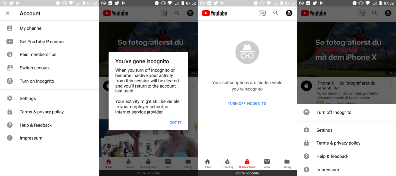 YouTube adds Incognito Mode for Android app, but makes it impossible to sign out