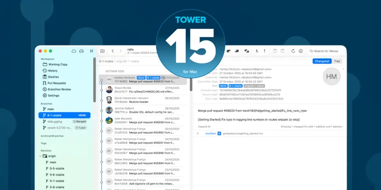 Tower 15 for Mac debuts automatic branch management and macOS 26 Tahoe support image