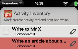 Palm Pre/Pixi: activity inventory to watch, create, edit, reorder and delete activities