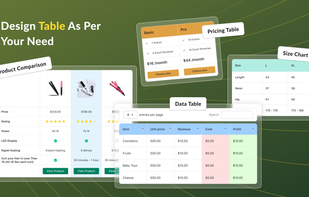 Tablepress size chart and guide allows to create size chart, pricing table, Product Comparision, Data Tables as per your need