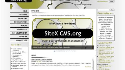 SiteX CMS homepage