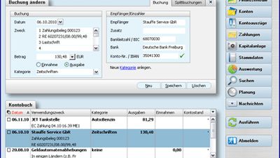 Ansicht des Kontobuchs in moneyplex