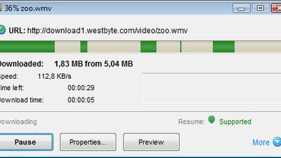 File downloading information window