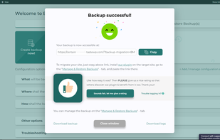 Backup Migration plugin - Backup success