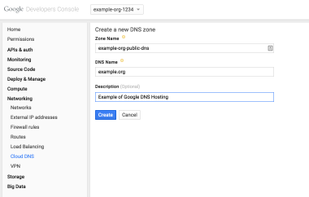 Google Cloud DNS screenshot 1