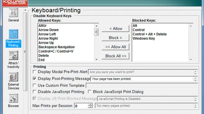 KioWare Kiosk for Windows, Configuration Tool, Allowed-Blocked Keys