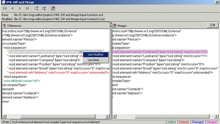 Exchanger XML editor Advanced XML IDE/editor Unordered Differencing